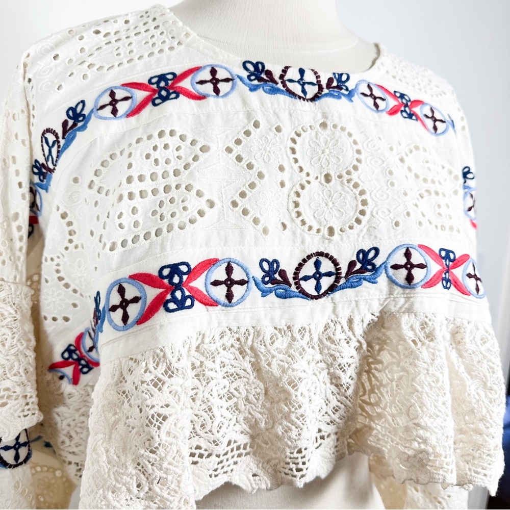 ANTHROPOLOGIE Ruffle Lace Shrug in Cream Size M/L - Picture 6 of 15